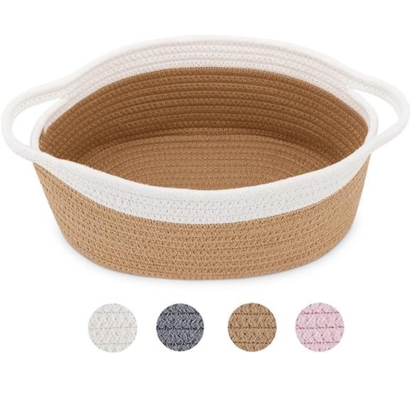 Small Woven Basket 12"x 8" x 5" Cute Rope Room Shelf Storage Basket - Picture 2 of 6